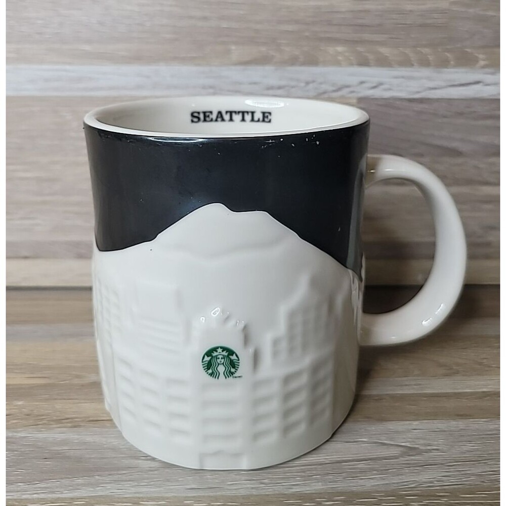 Starbucks 2012 Seattle Relief‎ Ceramic Tea Coffee Cup Mug 16 oz Black White